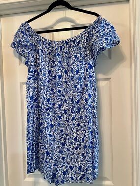 Vineyard Vines Blue and White Floral Off-Shoulder Romper